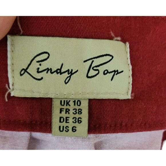 Lindy Bop Retro Circle Swing Skirt Swans Floral Womens Size 6 Red Pinup - Picture 7 of 9